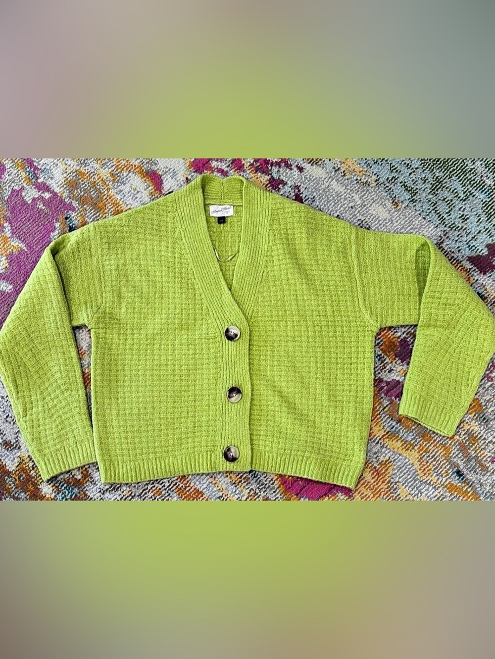 Universal Thread Textured Button Front Cardigan in Green Large